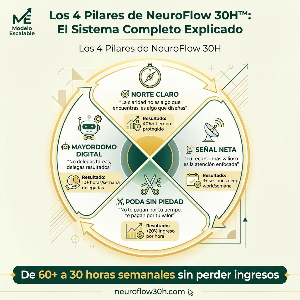 Infografía: Los 4 Pilares de NeuroFlow 30H™: El Sistema Completo Explicado