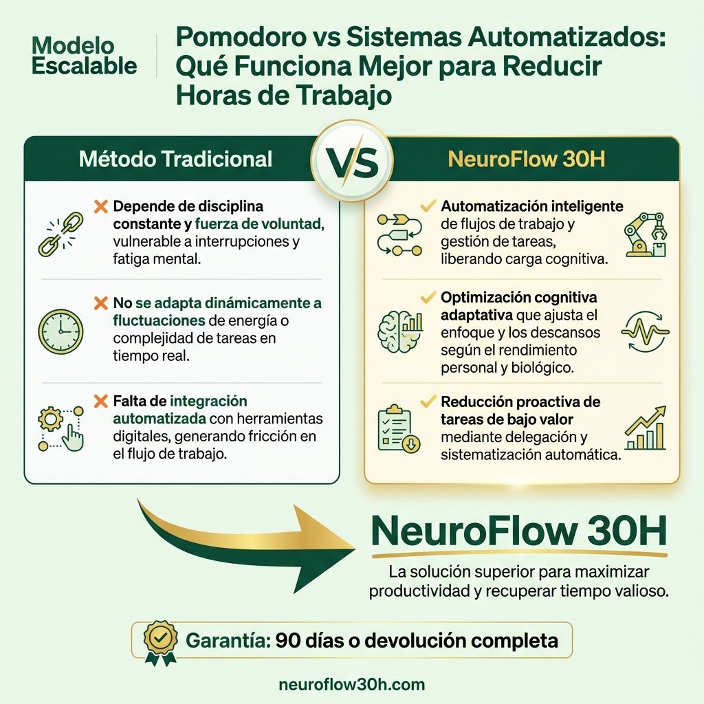 Infografía: Pomodoro vs Sistemas Automatizados: Qué Funciona Mejor para Reducir Horas de Trabajo