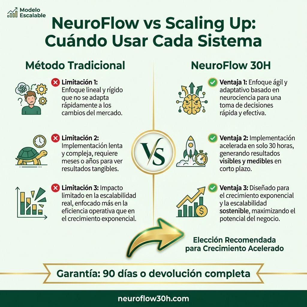 Infografía: NeuroFlow vs Scaling Up: Cuándo Usar Cada Sistema