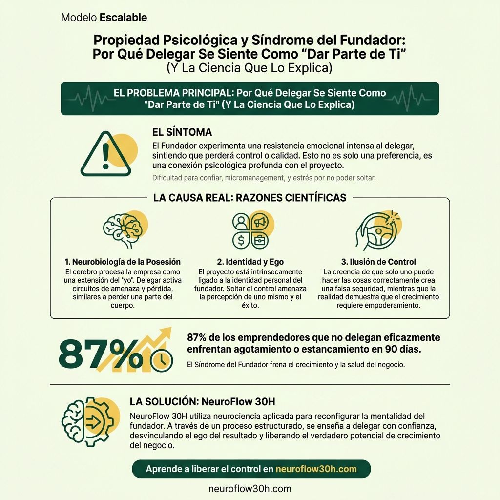 Infografía: Propiedad Psicológica y Síndrome del Fundador: Por Qué Delegar Se Siente Como "Dar Parte de Ti" (Y La Ciencia Que Lo Explica)