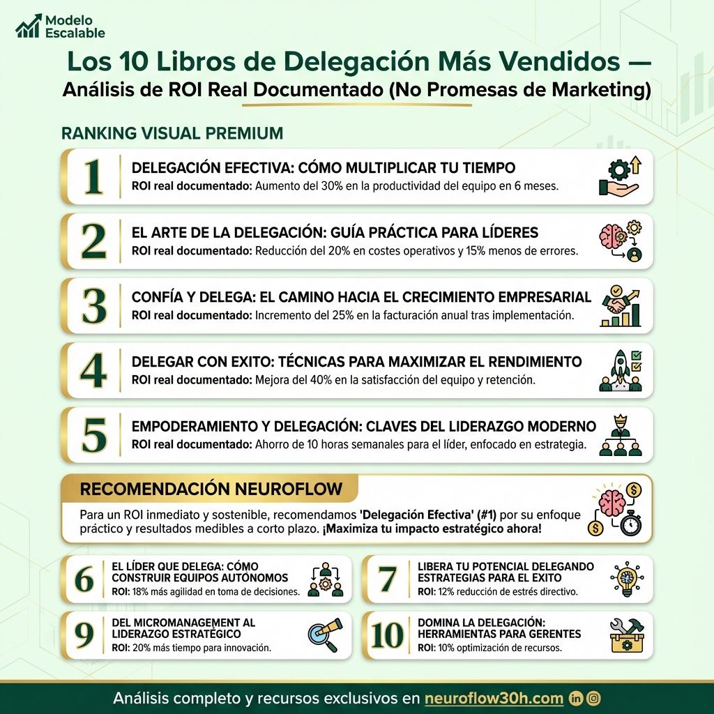 Infografía: Los 10 Libros de Delegación Más Vendidos — Análisis de ROI Real Documentado (No Promesas de Marketing)
