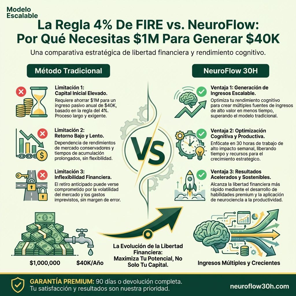 Infografía: La Regla 4% De FIRE vs. NeuroFlow: Por Qué Necesitas $1M Para Generar $40K