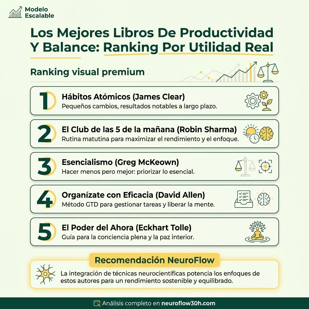 Infografía: Los Mejores Libros De Productividad Y Balance: Ranking Por Utilidad Real
